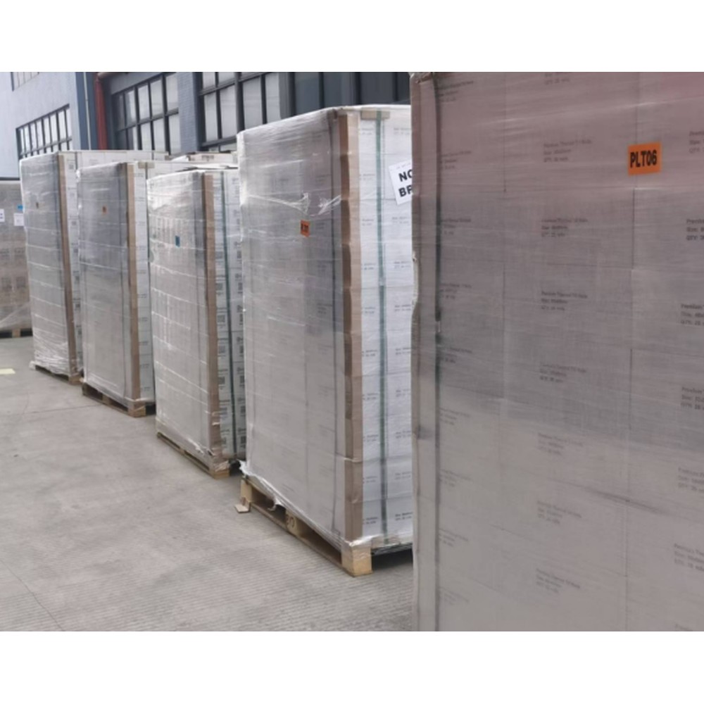 Finished cartons palletized and wrapped for dispatch